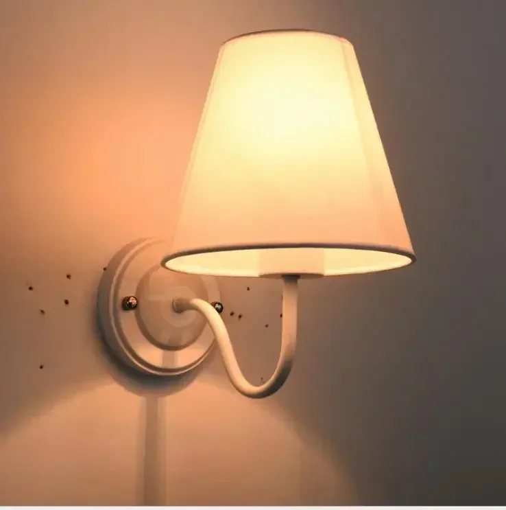 

Linen LED Wall Lights for Bedroom Black/White Iron Base with E27 Holder Wall Sconce Bedside Applique Luminaire De