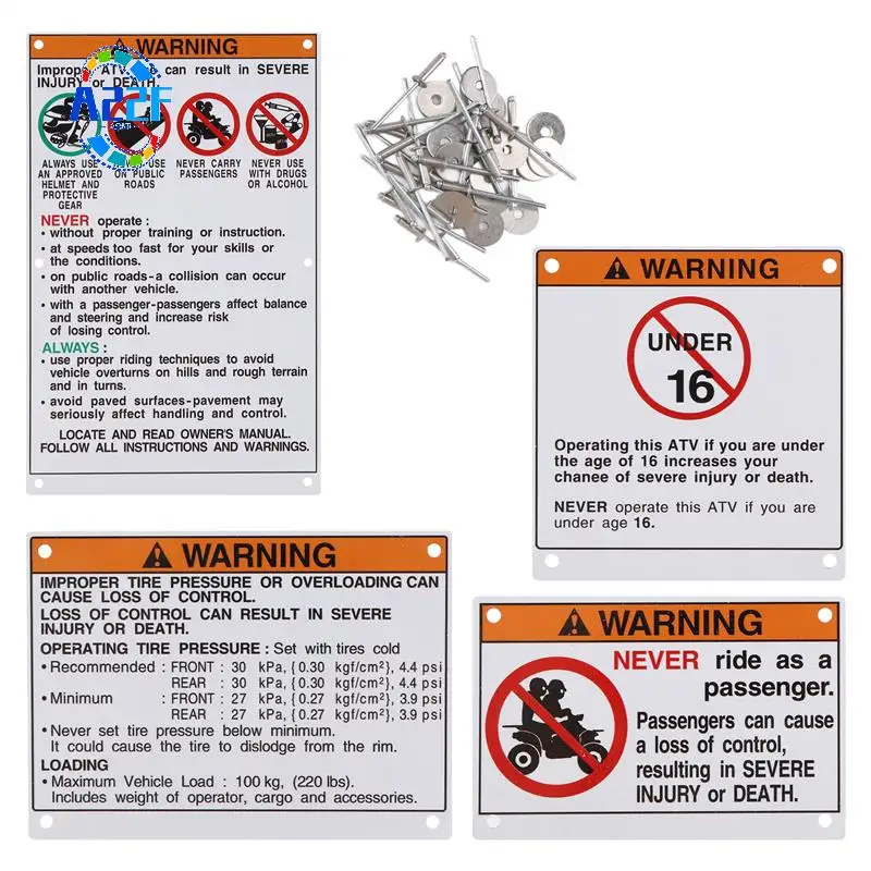 A22F-Car Accessories Car Kit Warning Decals Stickers Labels Aluminum Backed For Yamaha