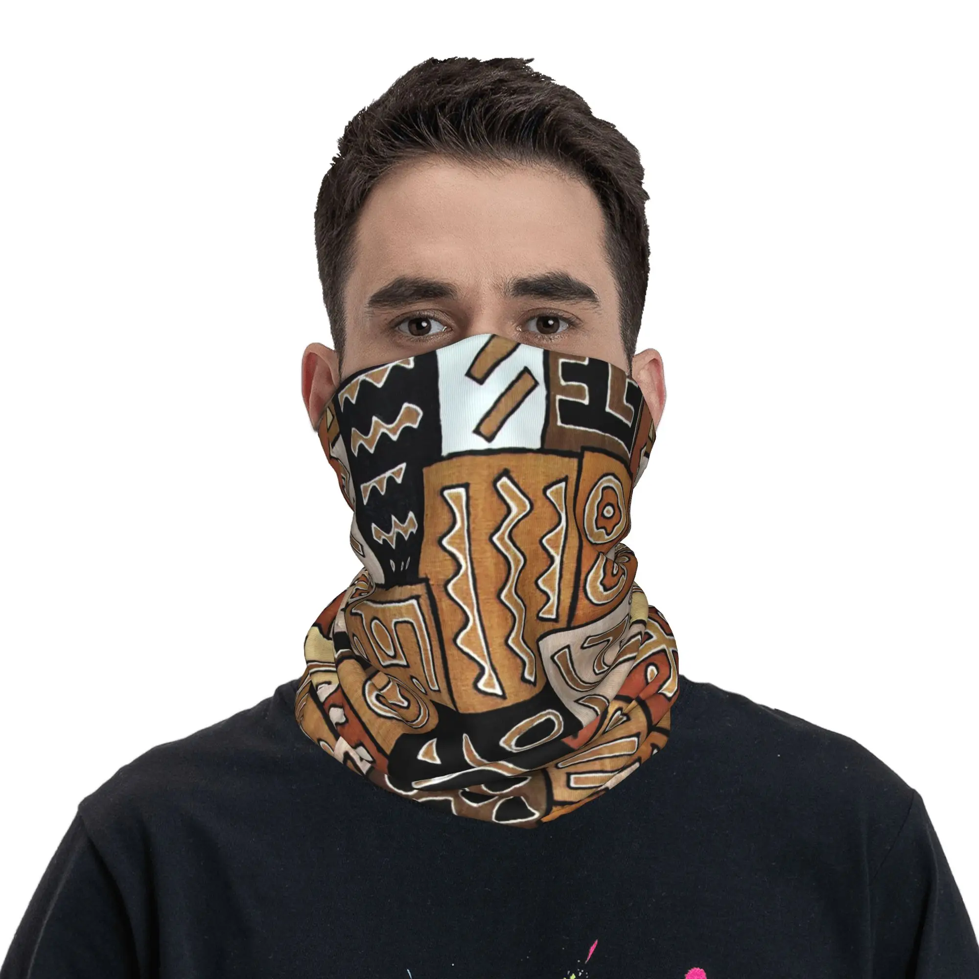 Biihudu African Tribal Pattern Bandana Neck Gaiter Printed Wrap Scarf Multi-use Face Mask Running For Men Women Adult
