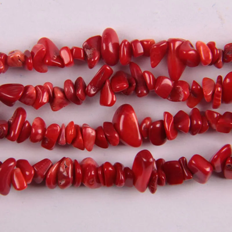 Lucky Chip Beads Red Sea Coral Stretch Bracelet 8 Inch Jewelry G667