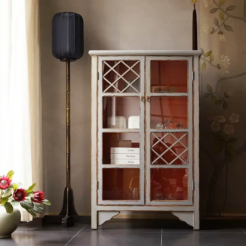

Glass Door New Chinese Style Sideboard Small Size Storage Cupboard
