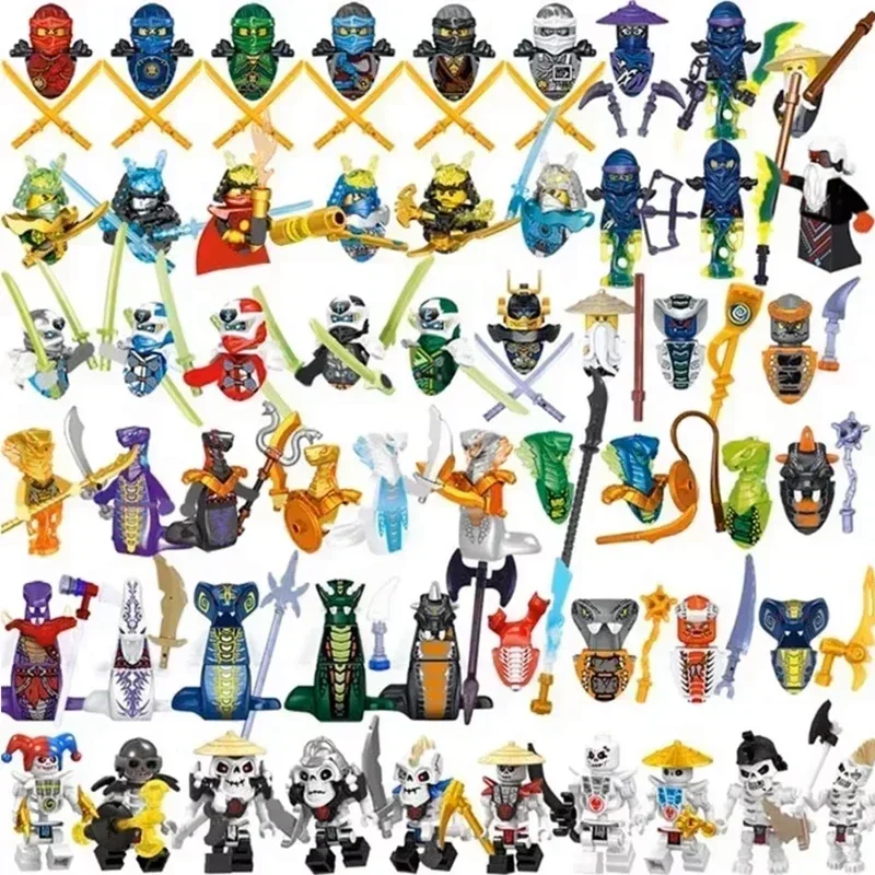 Mini Ninja Motorcycle Action Figures Building Blocks Skeleton Soldiers Snakes Warrior Samurai Anime Movie Dolls Bricks Kids Toys - view 3