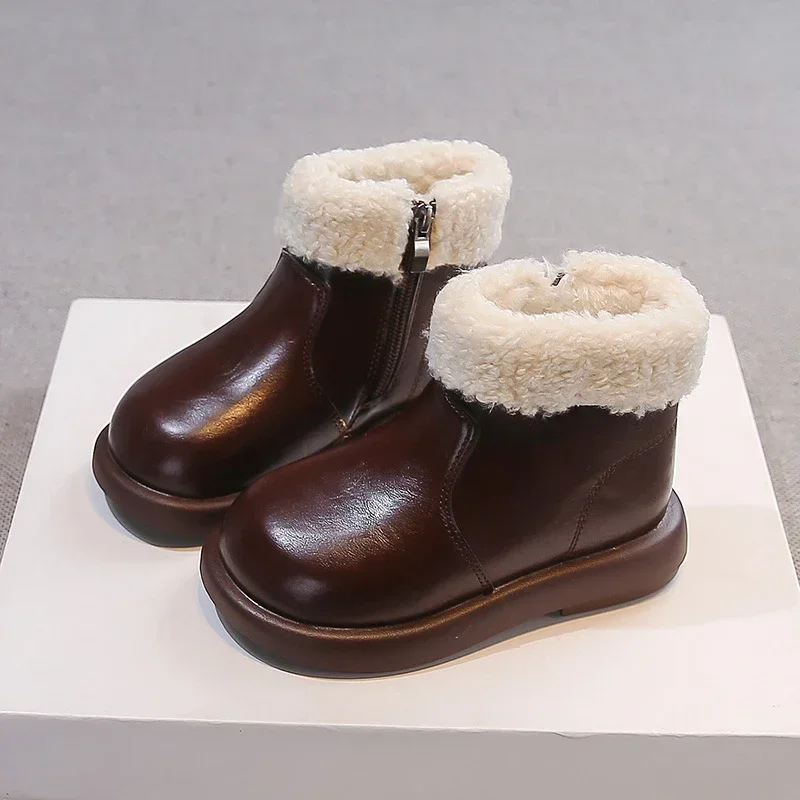 Toddler Girls Winter Ankle Boots, Fleece Cuff & Thick Cotton Lining, Side Zipper, Non Slip Sole for Cold Weather Outdoor Wear