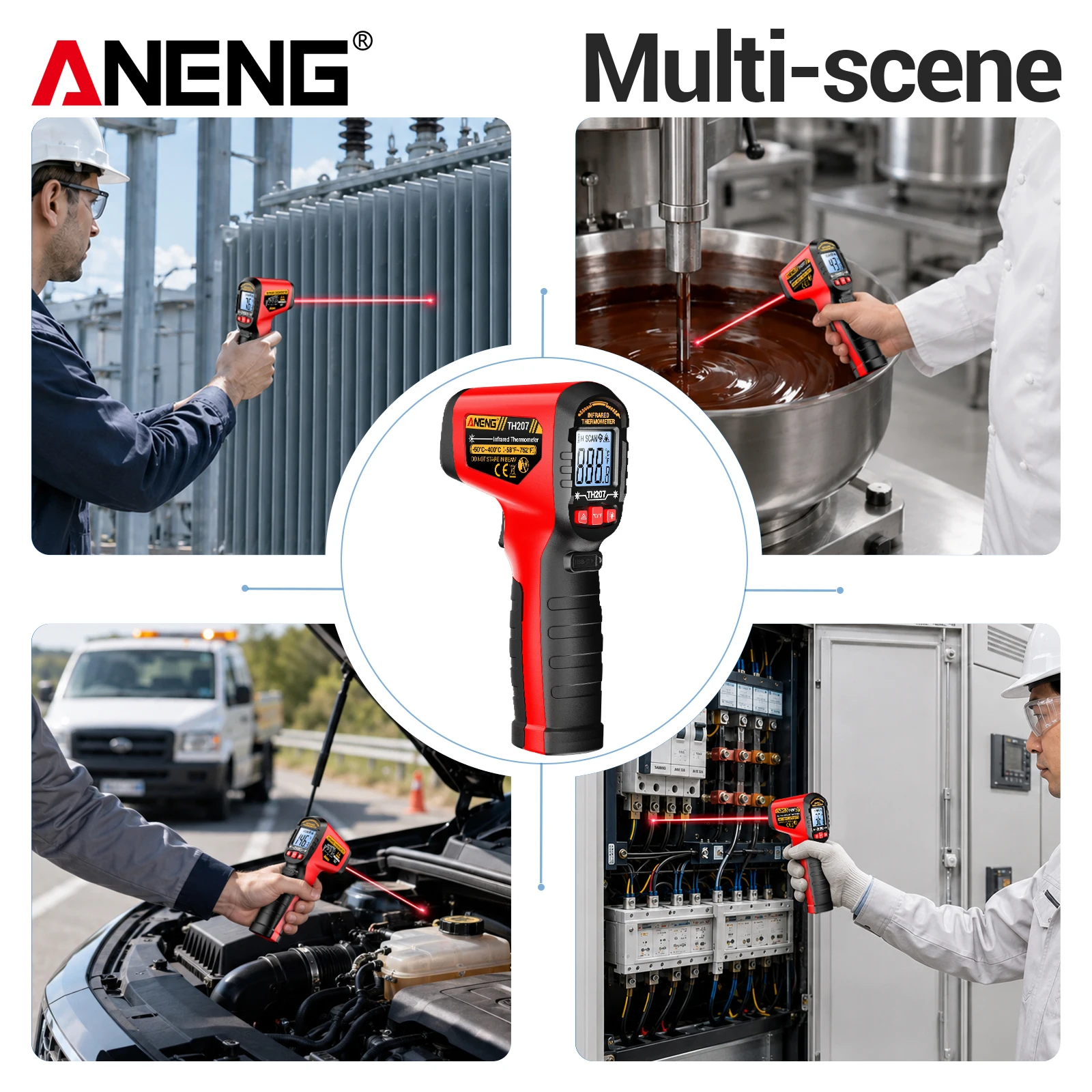 ANENG TH207 Infrared Laser Thermometer -50~400°C Rechargeable High Sensitivity Industrial Grade Non-contact Digital Tester Tools