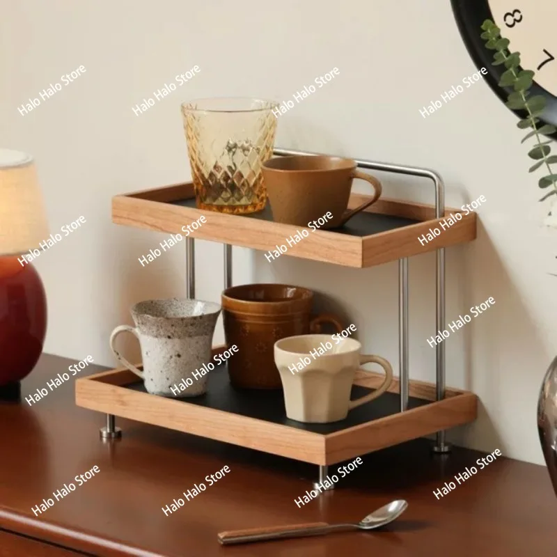 Medieval Cherry Wood Cosmetics Storage Rack Multifunctional Desktop Finishing Cup Perfume Retro Shelf