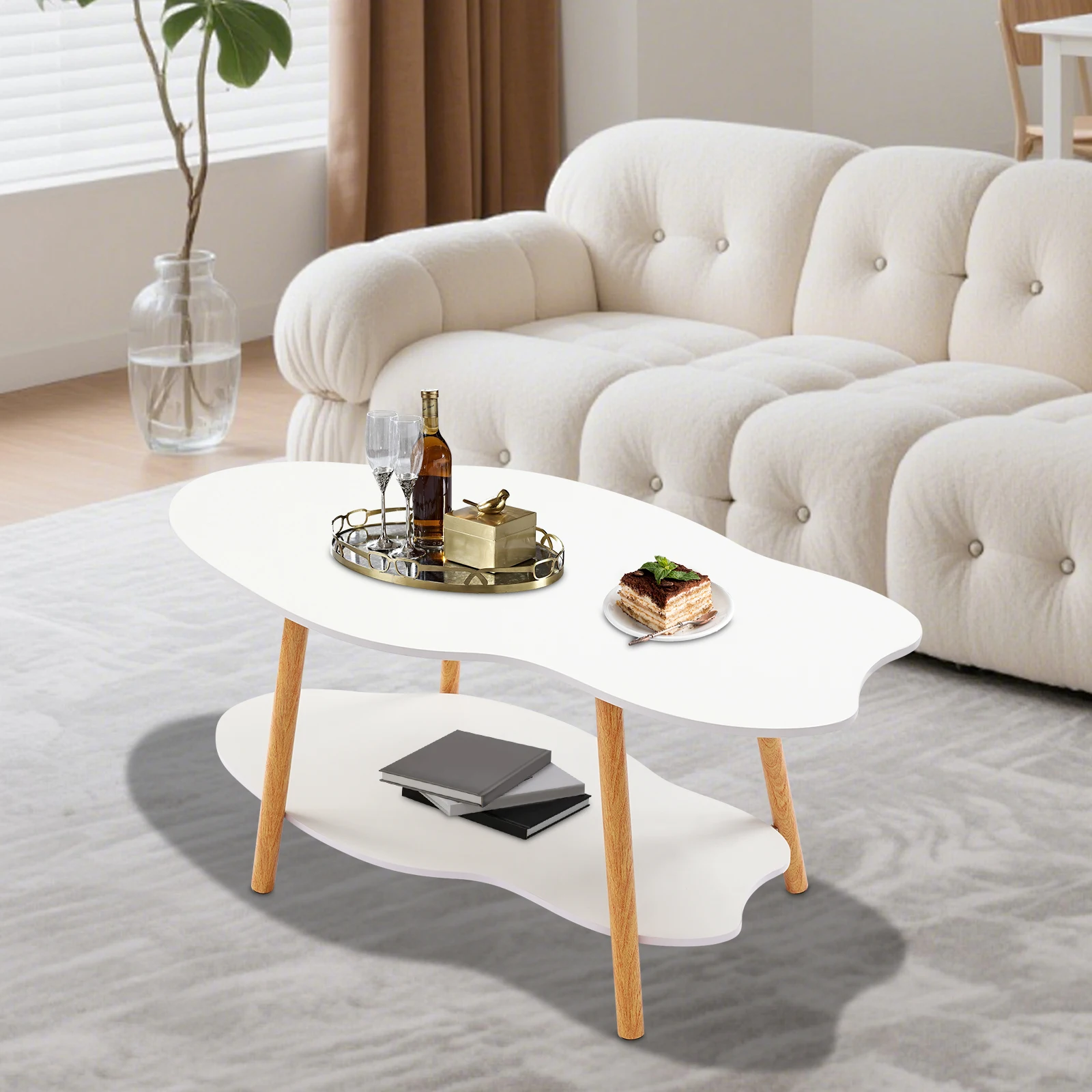 Freestanding End Table Modern Coffee Table 2 Tier Sofa Table