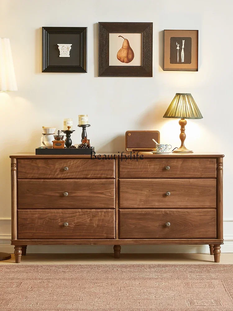 North American black walnut all solid wood American six-pump storage cabinet retro drawer cabinet