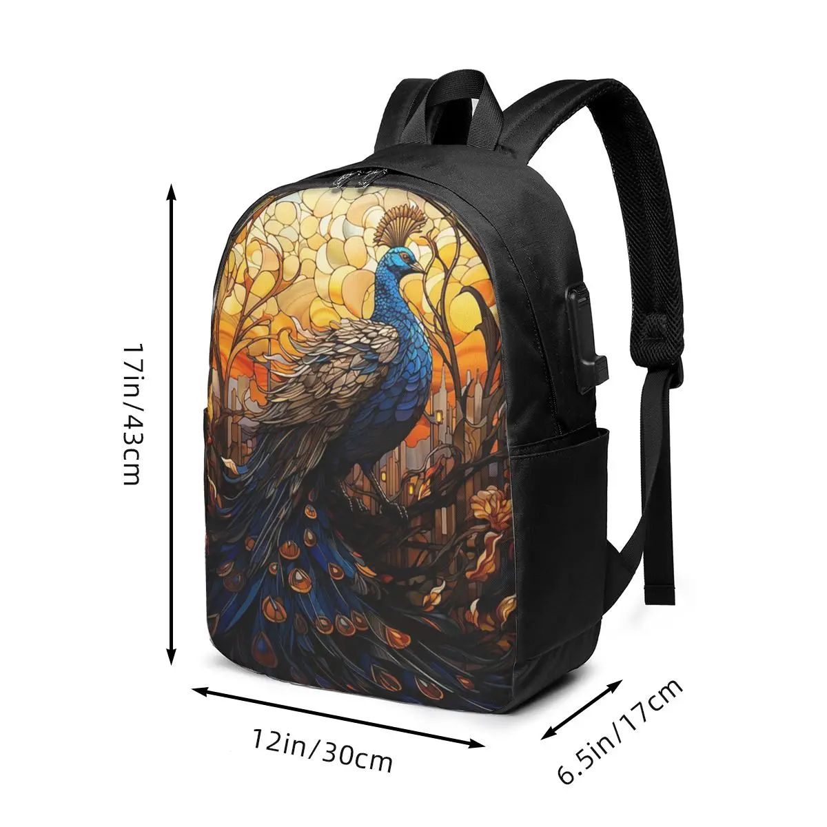 Stained Glass Peacock Backpack Travel Notebook Bag Computer College Student School Bag Laptop Shoulder Bags for Men Women