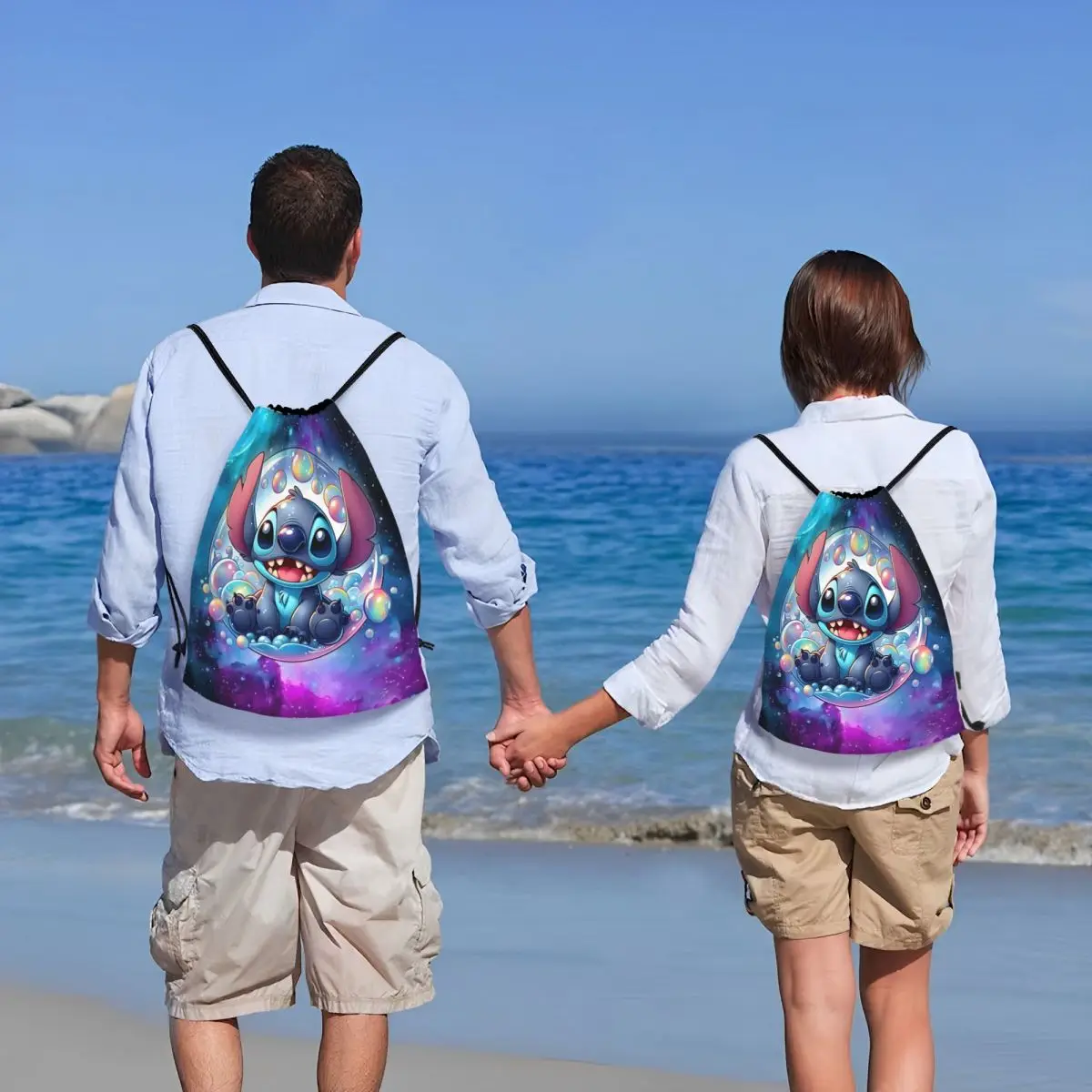 مخصص الكرتون ليلو وستيتش الرباط على ظهره النساء الرجال الرياضة الصالة الرياضية Sackpack طوي Kawaii أنيمي حقيبة تدريب كيس