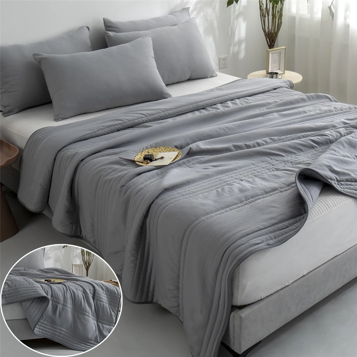 Comforter Washable Summer Quilt Fiber Summer Cooling Air Conditioning Blanket Skin Friendly Washed Quilt Thin Wadding Blanket