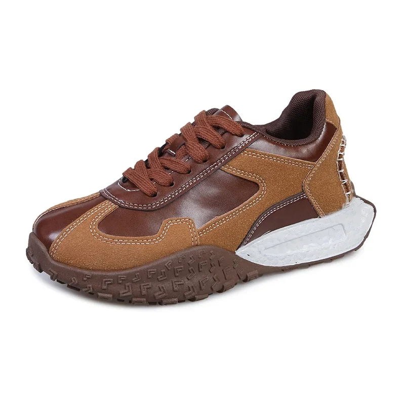 Sepatu Wanita 2025 Sepatu Vulkanisasi Wanita Bertali Sepatu Platform Ujung Bulat Sepatu Wanita Kasual Luar Ruangan Warna Campuran