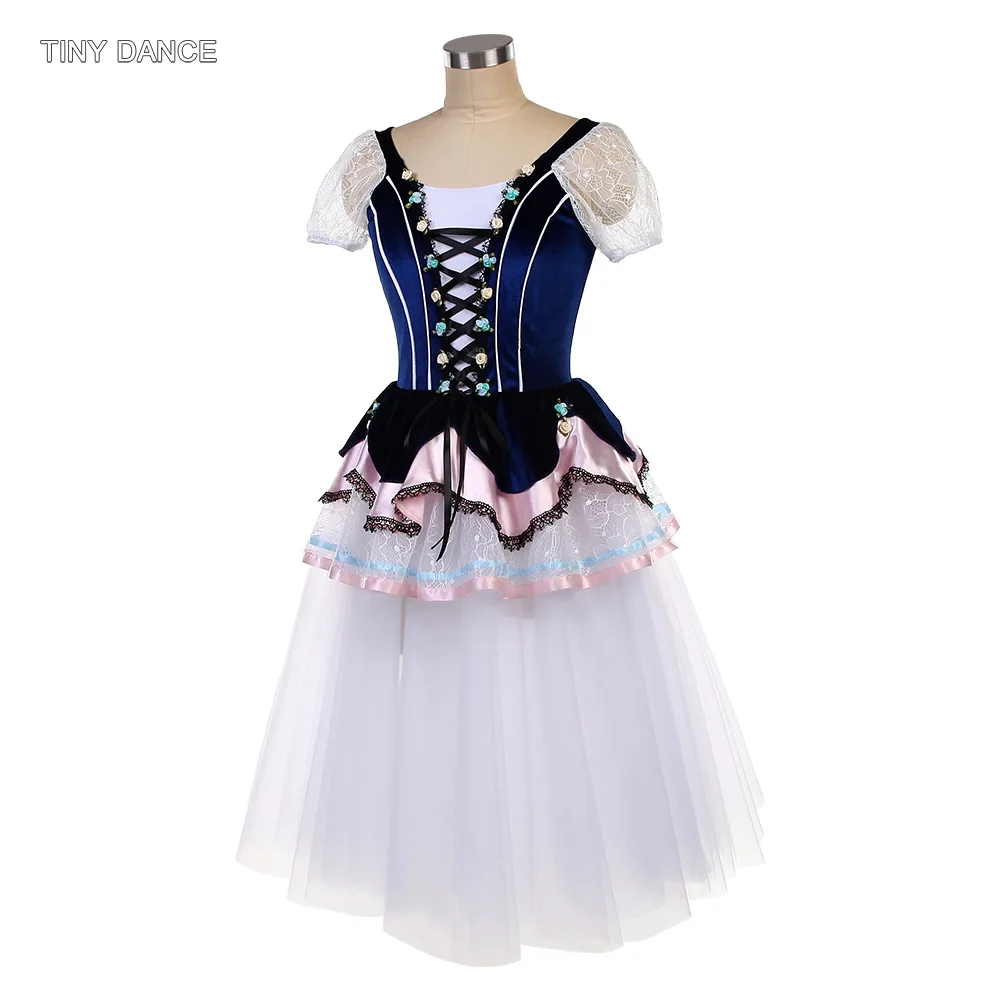 여성과 소녀를위한 성인 짧은 퍼프 슬리브 발레 투투 긴 댄스 복장 발레리나 댄스 의상 26036