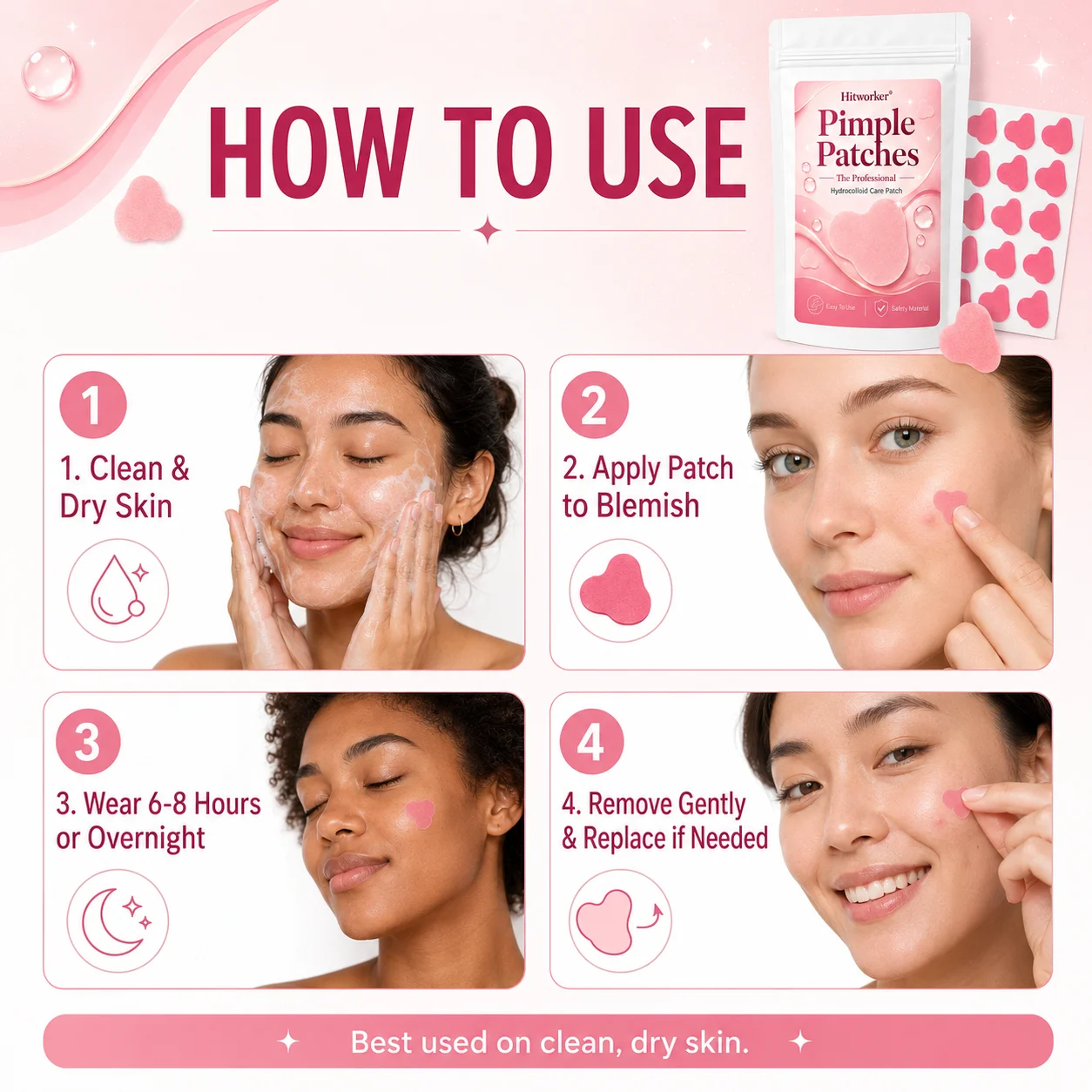 Pink Hydrocolloid Pimple Patches Cute Cloud Shaped Acne Spot Stickers Ultra-Thin Blemish Cover for Daily Skincare - view 6