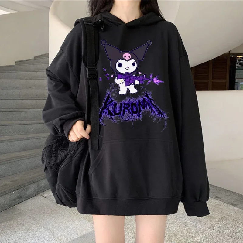 Niedlicher Anime Sanrio Kuromi Niedlicher Damen-Hoodie, lässig, lockeres Paar-Sweatshirt, Outdoor-Sport, Freizeit, Pullover, Damenpullover