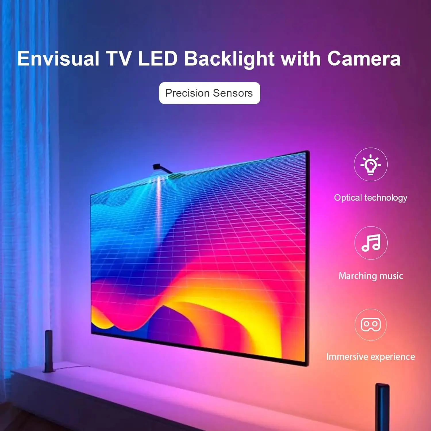 RGBIC TV backlight,AR color gamut sensor can capture part of the color on the screen,12.5FT(55-65 TV),16.4FT(65-85 TV),USB power