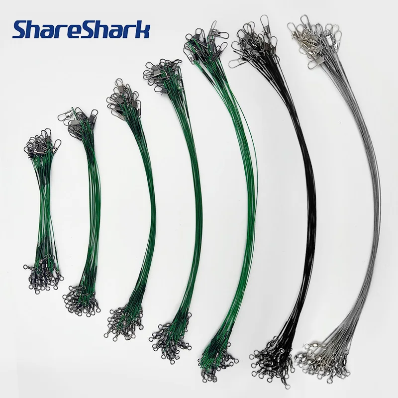 ShareShark 20 piezas líneas de pesca de acero antimordida 15/20/25/30cm líderes de acero con accesorios de pesca giratorios línea de pesca de acero