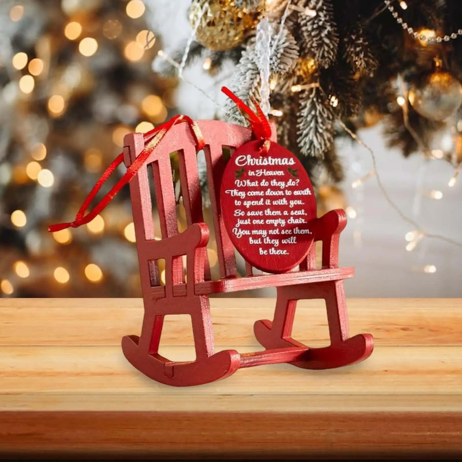 Miniature Christmas Rocking Chair Ornament with Meaningful Tag Sign Christmas in Heaven Memorial for Party Anniversary Home