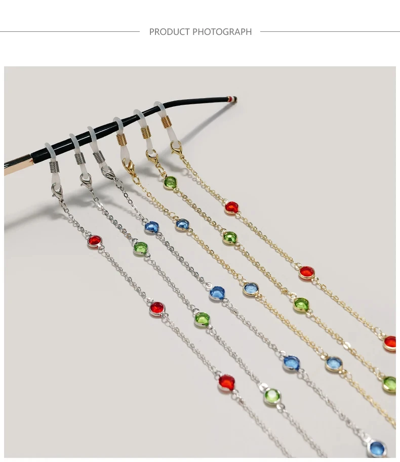 Wasser-Diamant-Sonnenbrillenkette, modische Metallmaske, schlichte Perlen-Edelstein-Brillenkette, Charm, rotes Brillenband, Brillenrahmen-Seil – Detail 5