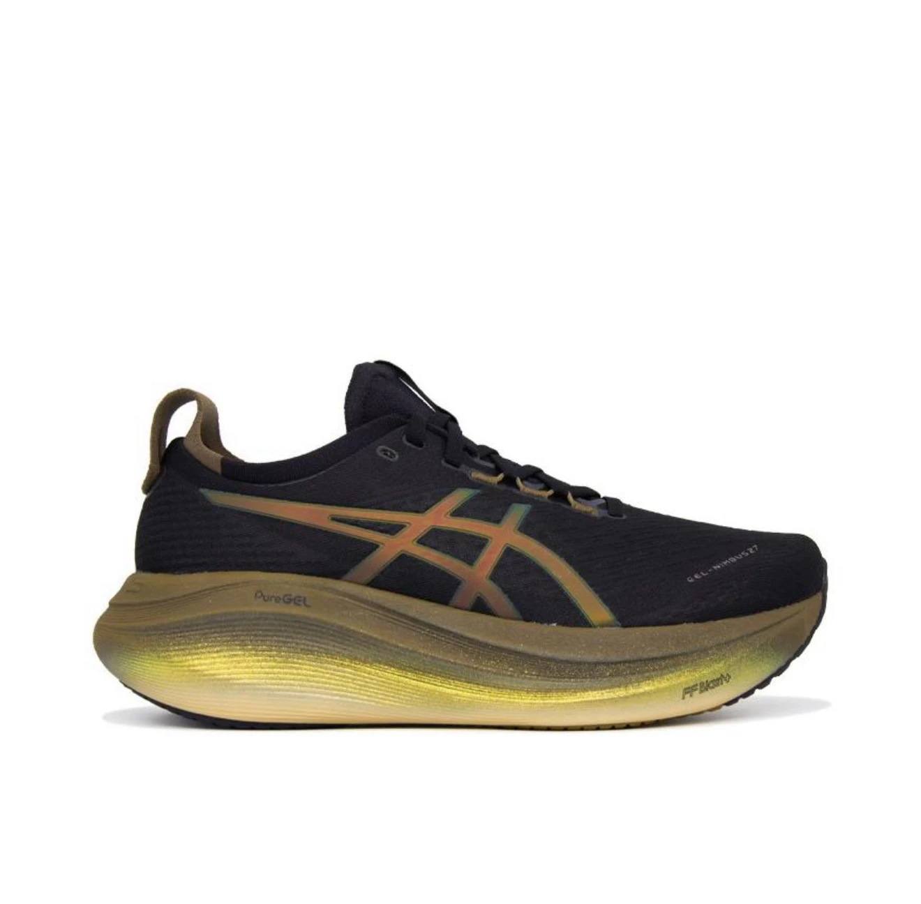 Asics Gel-Nimbus 27 نسيج مريح جلد صناعي قابل للتنفس منخفض القمة ماراثون احذية الجري للرجال أصفر وأسود #3