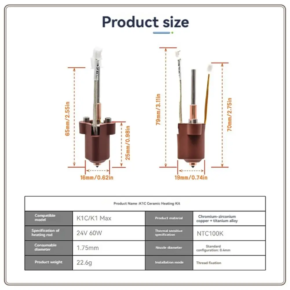 موثوقة لـ Creality K1C Hotend مجموعة كتلة التدفئة سريعة التبديل فوهة عدة مقاومة كسر الحرارة Hotend لـ K1 Max، لـ Cre