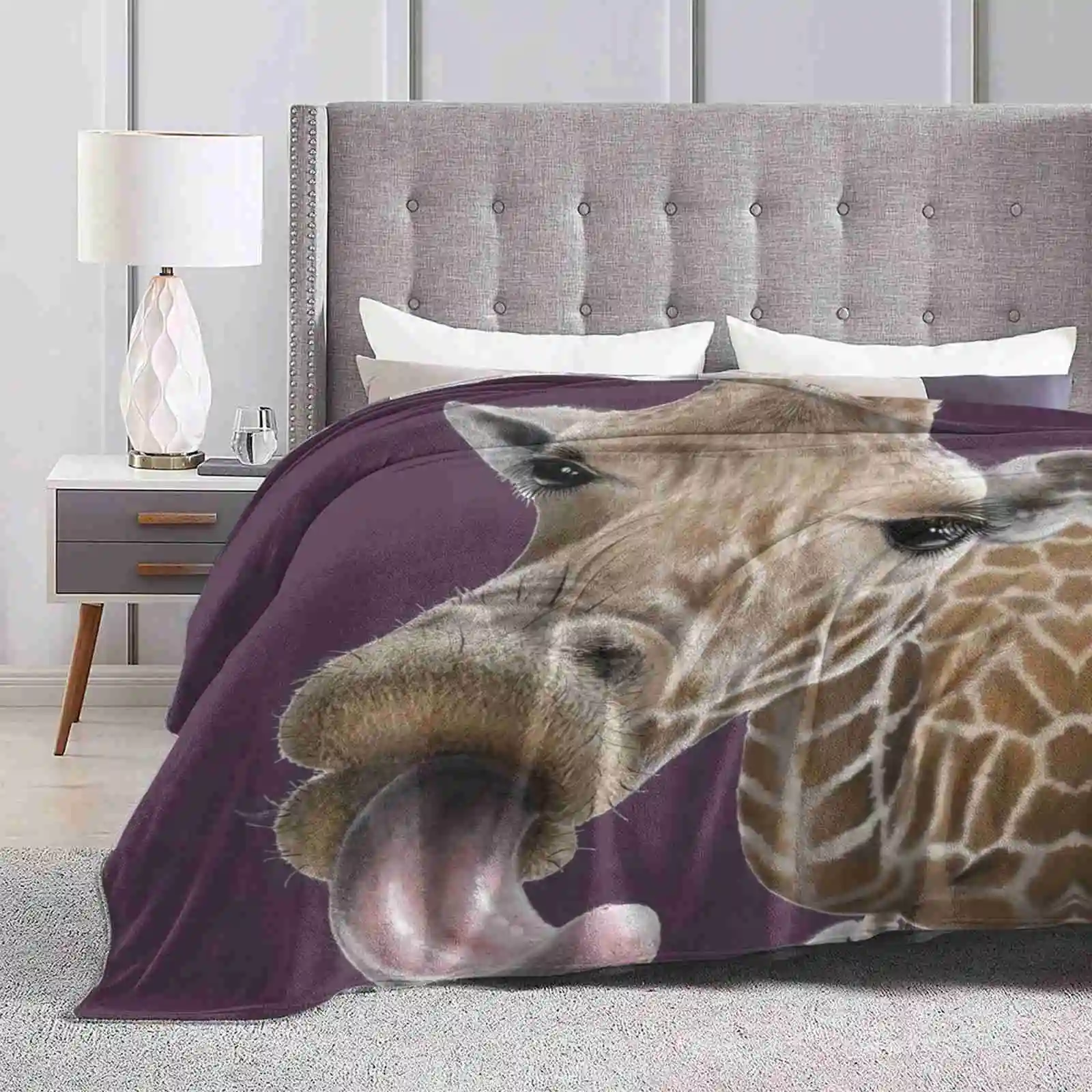 Give Me A Kiss Top Quality Comfortable Bed Sofa Soft Blanket Giraffe Animal Zoo Ongulidé Mammal Nature Retention Language Bis