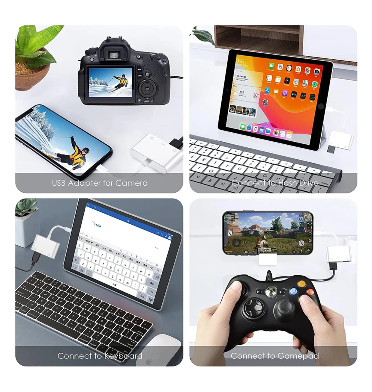 Lightning to USB Camera Adapter with Charging Port Portable for iPhone 17 16 15 Pro iPad to Card Reader USB Flash Drive