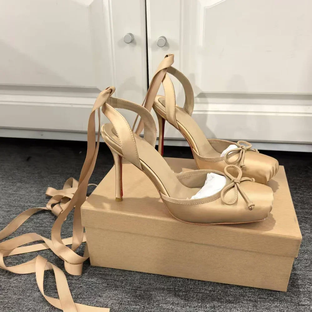 Slingback الكاحل حزام أحذية الباليه مثير ساحة تو كعب رقيقة الساتان Challow الوافدين الجدد أزياء النساء الأحذية الحديثة #1