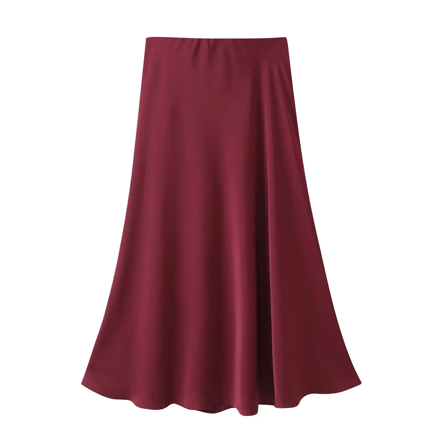 High Waist Silk Satin Midi Skirt Split Double Lapel Half Body Women's Fashion Spring Autumn 2026 A-Line Skirt Elegant