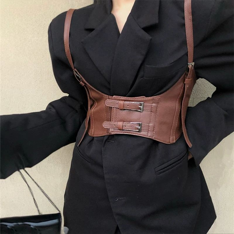 Functional style European and American shoulder strap belt women's punk shirt with dress JK street strap waist cover decoration