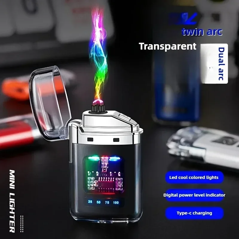Rechargeable USB Electronic Lighter, Windproof Flameless LED Smart Dual Arc Portable Outdoor Survival Cigarette Lighters  Gifts view 5