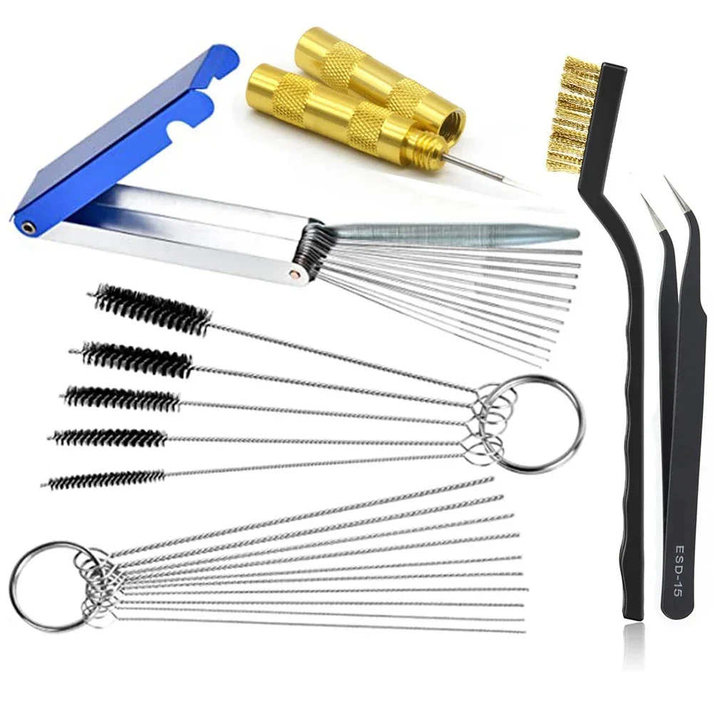 Airbrush Spray Gun Nozzle Cleaning Kit Needle & Brush Set Repair Tool Brush Set Carburetor Carbon Dirt Jet Portable Clean Tools