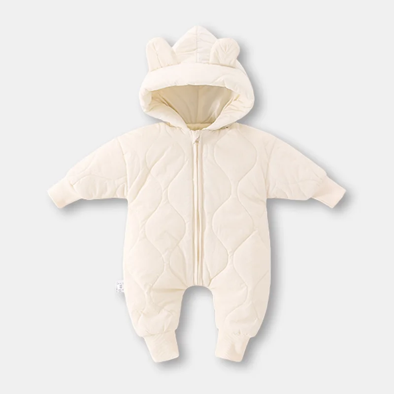 Warm Cotton Romper Baby Winter Thick Plush Hooded Jumpsuits Newborn Kids Outdoor Comfortable Windproof Hooded Thermal Overalls