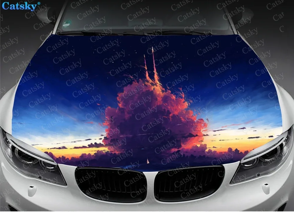 Colorful Artistic Clouds Print Car Decal Car Hood Wrap Decal Vinyl Sticker Full Color Graphic Car Hood Wrap Decal Vinyl Sticker