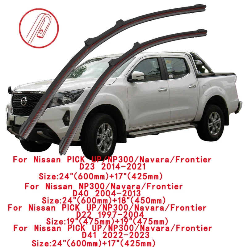 For NISSAN PICK UP Frontier Navara NP300 D22 D40 D23 D41 1997-2024 Car Windshield Wiper Blade Front Windscreen Brushes Washer