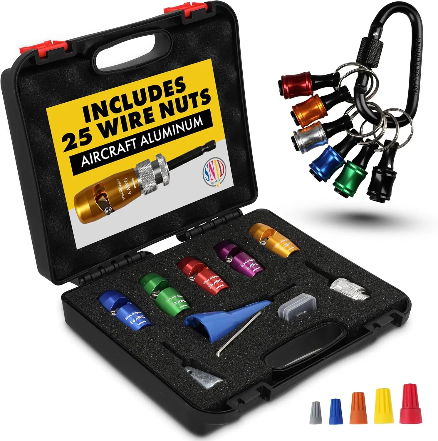 Abisolierzange für Bohrmaschine, 6–14 AWG-Set mit Stecknuss-Bithalter, Sechskantschaft-Adapter, Schlüsselanhänger, Schraubendreher-Verlängerung, Schnellwechsel B