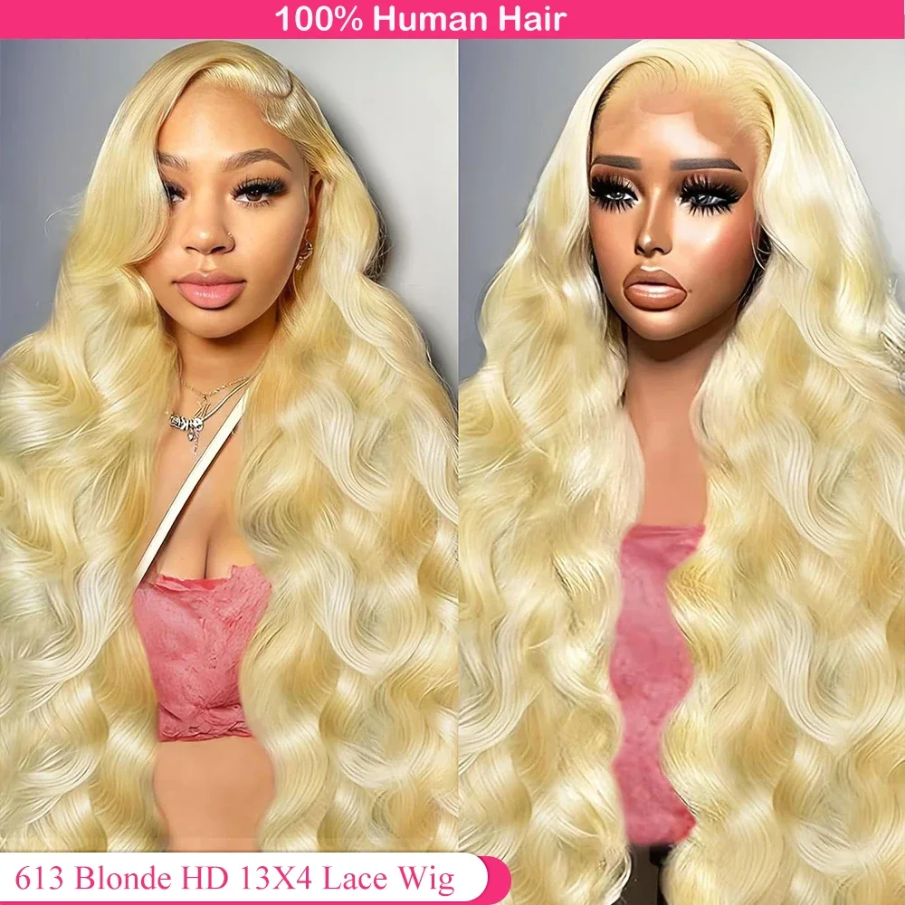 

613 hd lace frontal wig 13x6 Body Wave Human Hair Wig 250 Density Human Hair Pre Plucked Blonde transparent Lace Wigs 30 40inch