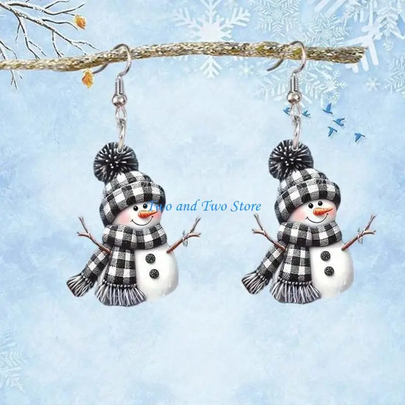 HX6F Elegant Snowman Ear Jewelry Acrylic Texture Comfort Everyday Wear Pendant Earrings Suitable for Multiple Outfit Styles