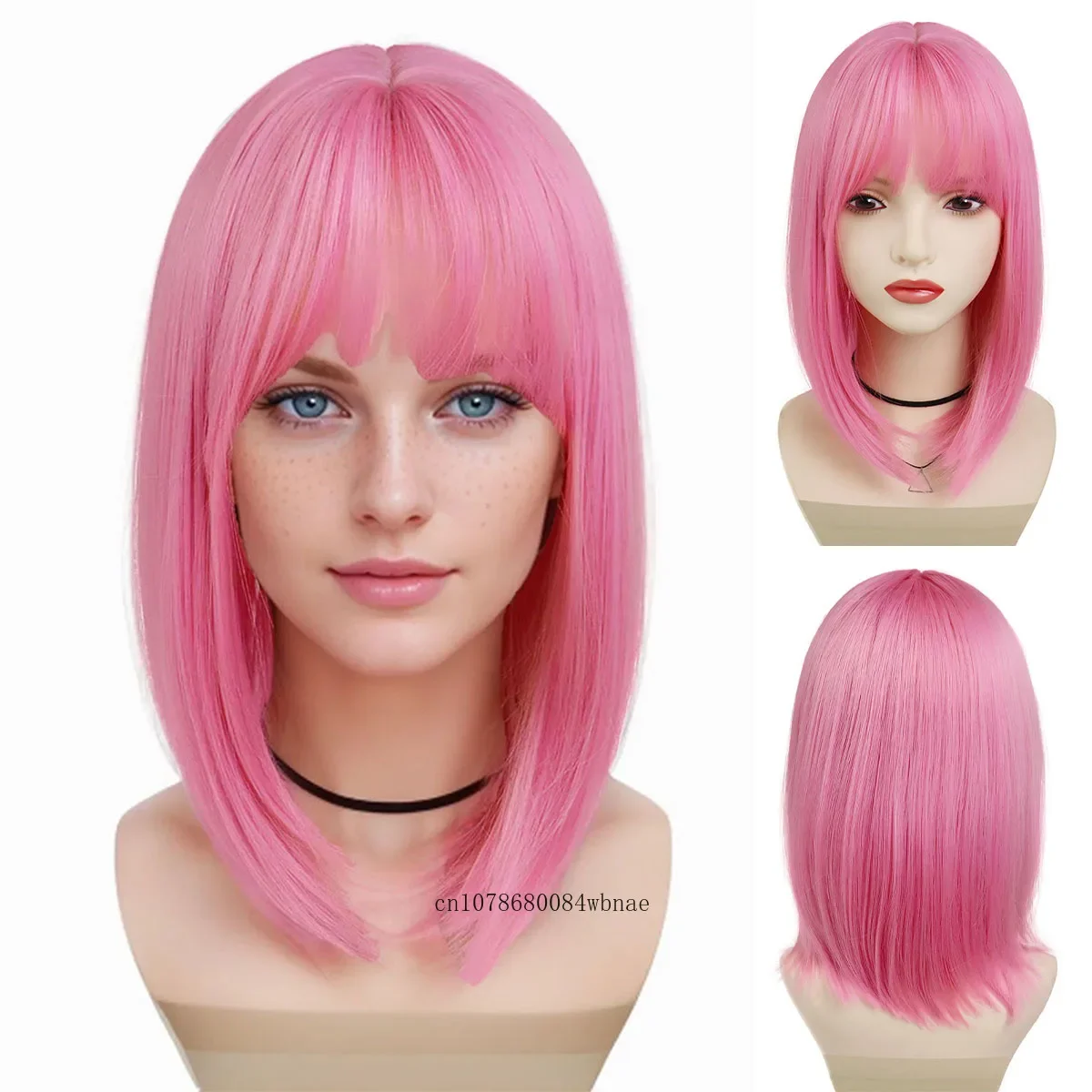 

Pink Cosplay Wigs with Bangs for Women Girls Bob Wig Lolita Style Halloween Costume Carnival Party Christmas Use Heat Resistant