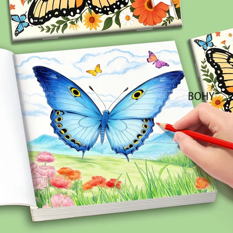 1 Adult Decompression Coloring Album, Include Line Drawing Patterns Such As Butterflies/wildflowers/mountains/waters, 24 Pages