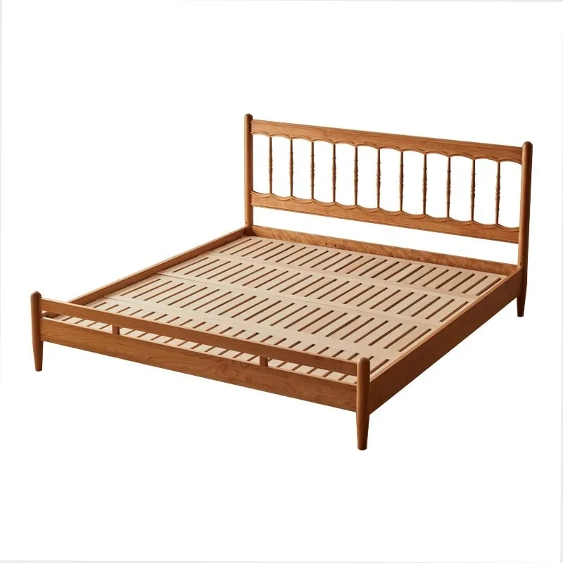 

Japanese log cherry wood bedroom single retro double bed