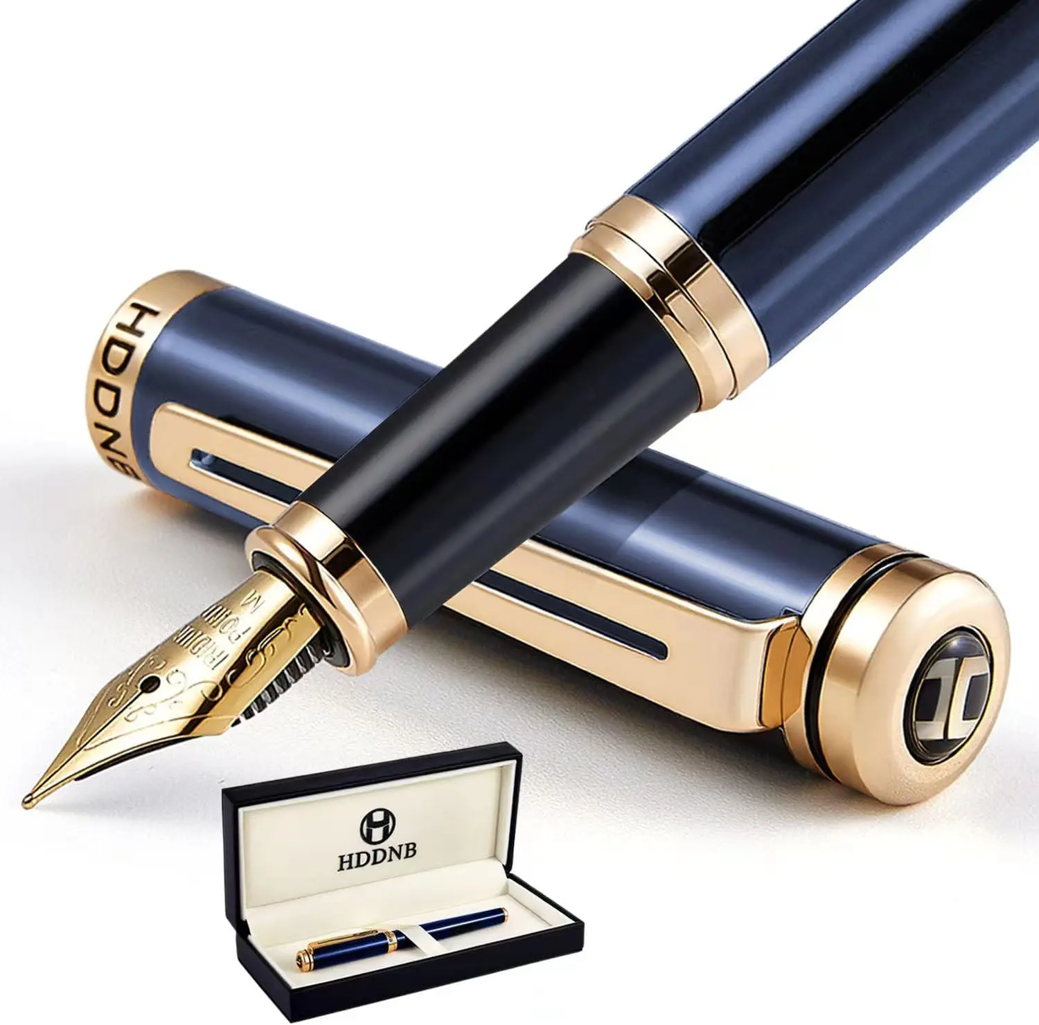 

Luxury Blue Fountain Pen Set with 24K Gold Finish, Gift Box, Ink Cartridges & Converter for Men and Women