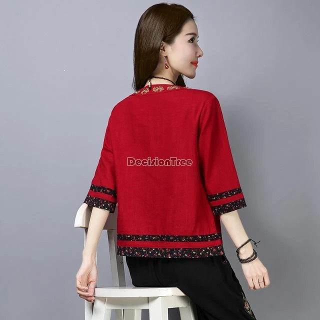 2025 chinese style women's spring summer new national style embroidered disc buckle loose cheongsam top retro cotton blouse b168 image 5