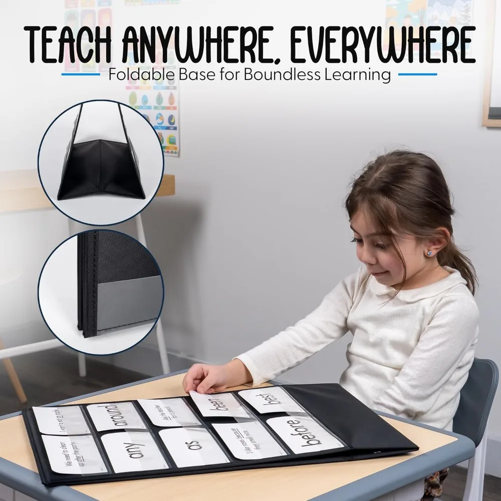 Black - 5 strips on each side - Ultra durable Classroom pocket chart holder - easy to use, reusable and collapsible