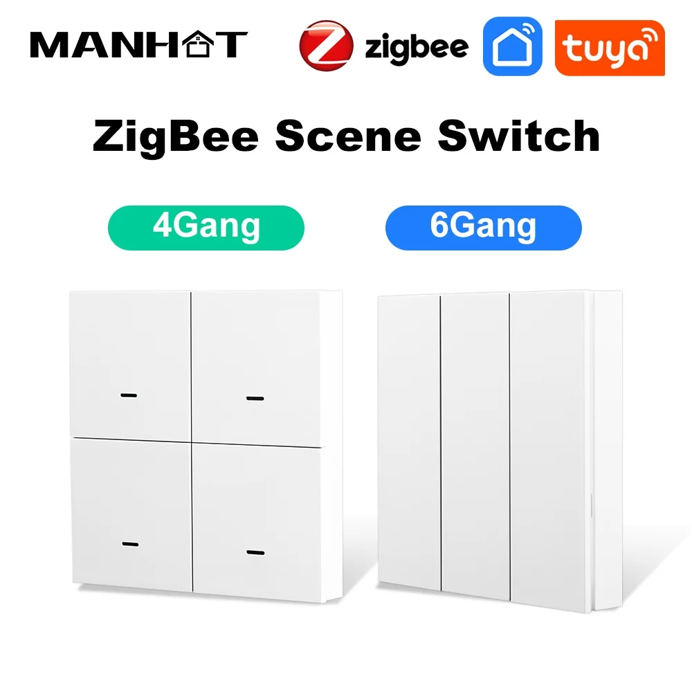 

Умный переключатель сцен Tuya ZigBee, 6-бандовый переключатель сцен 6, кнопочный контроллер, сценарий автоматизации с питанием от батареи для устройства Tuya