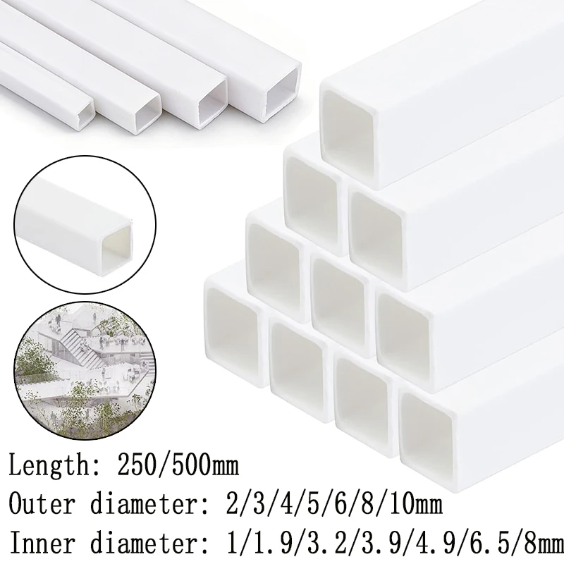 5/10Pcs White ABS Plastic Square Tube Pipe for Architecture Model Making DIY Craft Hollow Bar Stick Cutting Material Supply