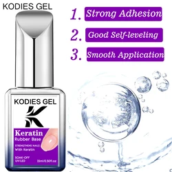KODIES GEL Keratin Formula Rubber Base Coat Gel Nail Polish Strengthen Nails Soak Off UV/LED Clear Base Primer Repair Thin Nails
