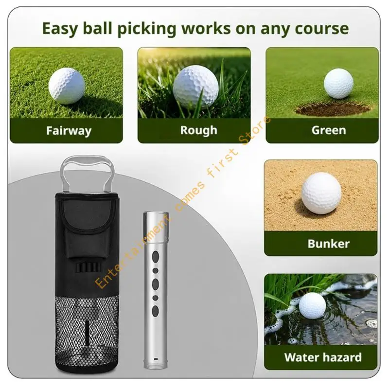Golf Practice Collection Tube for Golf Balls, Portable Aluminum Pickup Tool with Net Basket, Carry Handle and Front Pocket