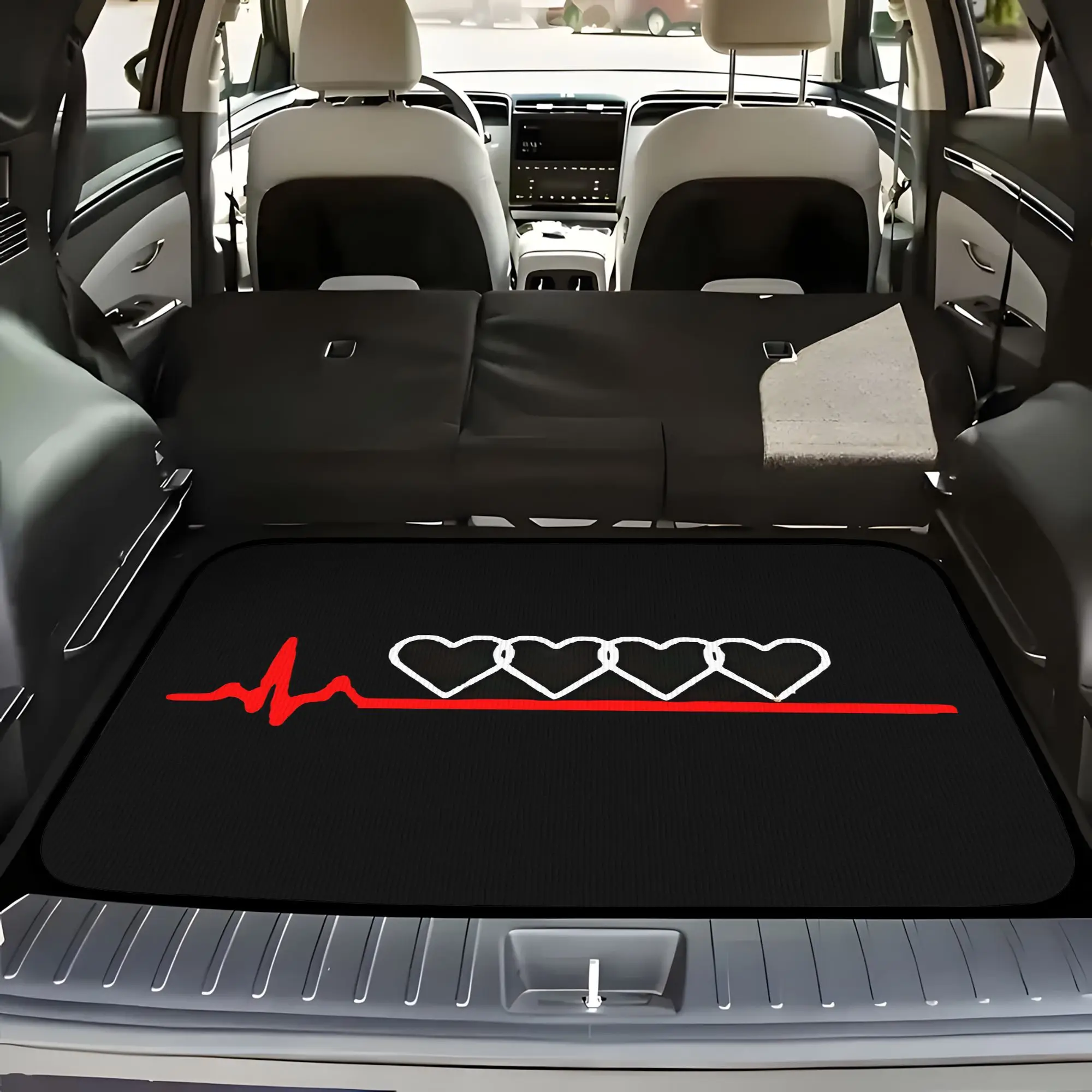 1pc A High-Quality Polyester Car Trunk Mat Featuring A Heartbeat Pattern, Designed With An Iconic Theme. Ideal For Cars And Suvs