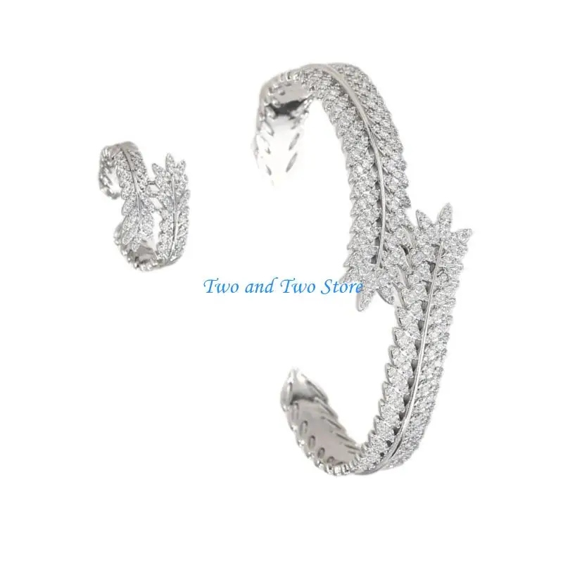 HX6F Stylish Open Cuff Bracelet Rings Set Featuring Micro Setting Craftsmanship