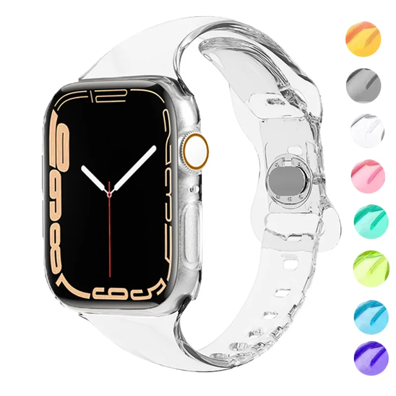 Slim transparent strap for apple watch series 7 6 5 band 42mm 38mm correa Clear rubber for iwatch 7 6 5 4 3 44mm 40mm 41MM 45MM